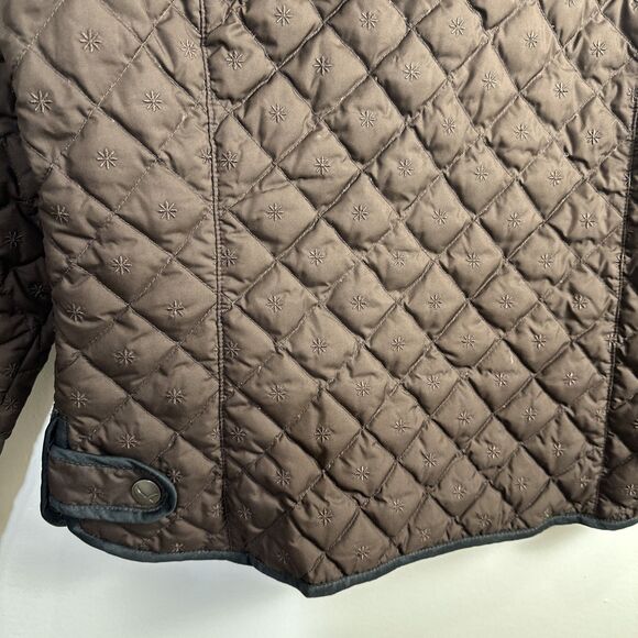 Eddie Bauer Quilted Full Zip Goose Down Embroidered Jacket Coat Sz Small Brown - Picture 7 of 13